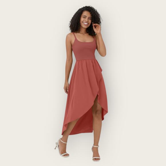Halara Backless 2-Piece Midi Dress | XL | Kapok Red Flowy High Low Hem - Picture 8 of 9